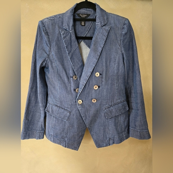 WHBM | Women's Double-Breasted Blue Blazer, Size 4P - Picture 2 of 8